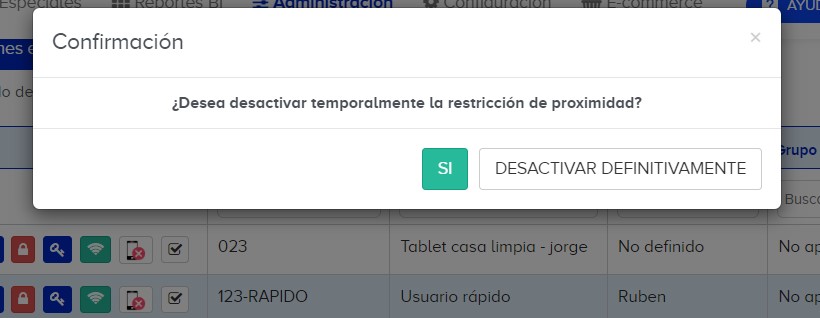 Gestión masiva de Restricción de Proximidad en Administración de Usuarios