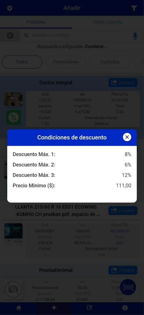 Identificación de Condiciones de Descuento y Filtros en la App Móvil