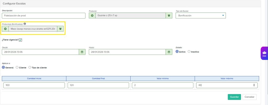 Bonificación prod. diferente