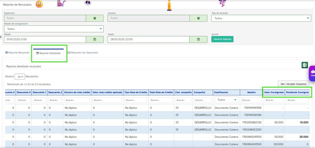Mayor control de saldos en el Reporte de Recaudos