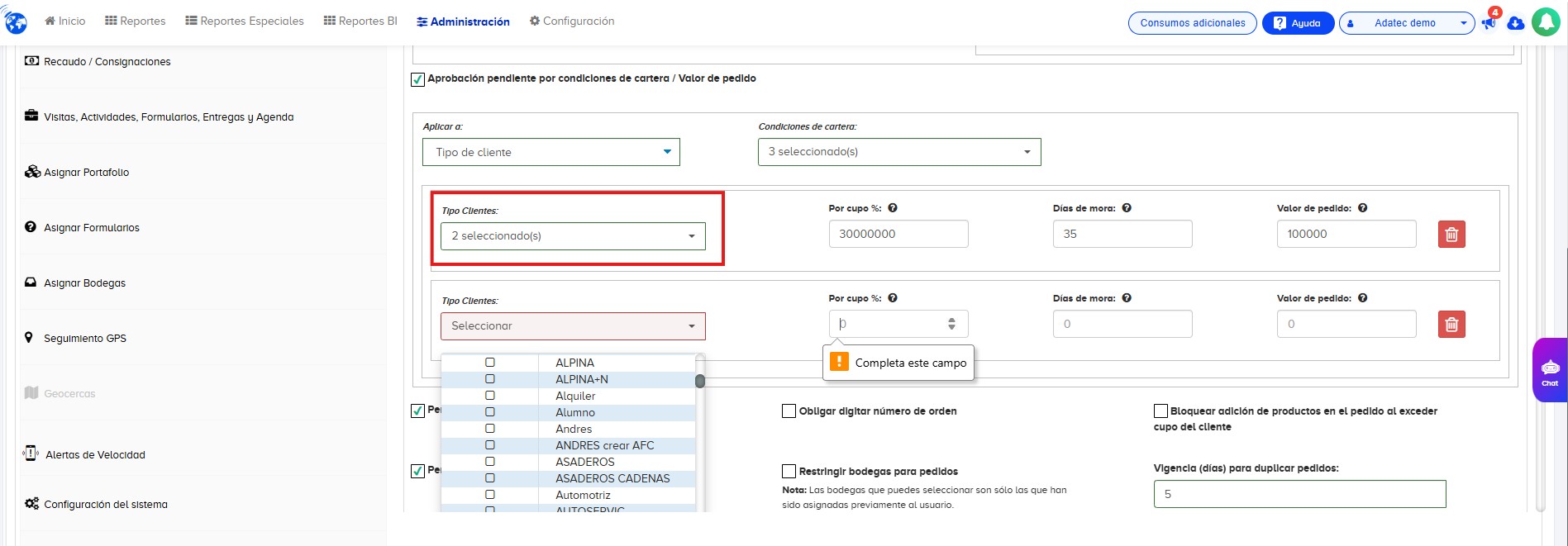 Permitir configurar las reglas de aprobación de pedidos
