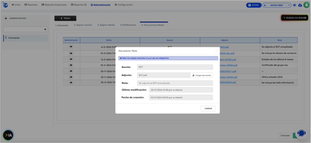 Nueva mejora: Documentos y notas en formularios