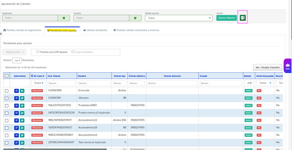 Nueva funcionalidad: Exportación a Excel en el módulo "Aprobar Cliente"