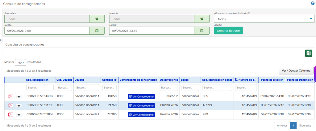 Nueva mejora en reportes de Consignaciones y Recaudos Nueva mejora en reportes de Consignaciones y Recaudos