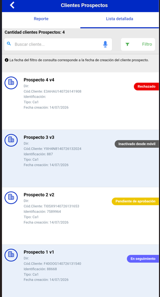 Nuevo Reporte de clientes prospectos en la app móvil