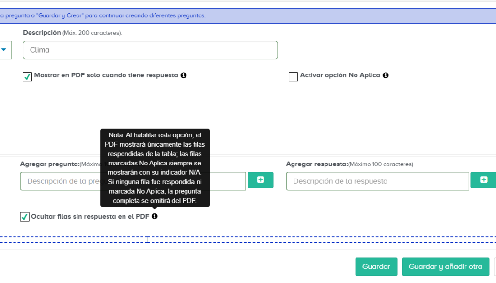 Optimice sus documentos: Nueva opción para ocultar filas sin respuesta en tablas dentro de los reportes PDF