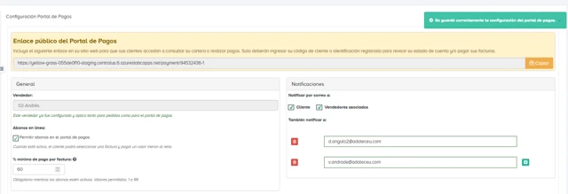 Nueva funcionalidad: Control de porcentaje mínimo para abonos en el Portal de Pagos
